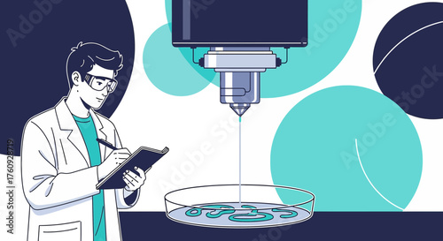 Scientist Monitoring 3D Printing of Biological Material in a Lab Setting for Research