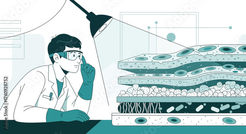 Scientist Inspecting Cellular Structure under a Lamp in a Research Laboratory Environment