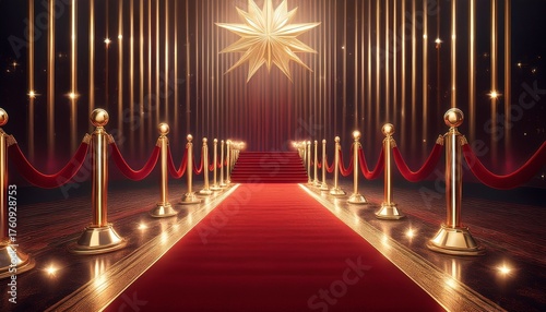 red carpet award ceremony golden star elegant 3d render luxurious success