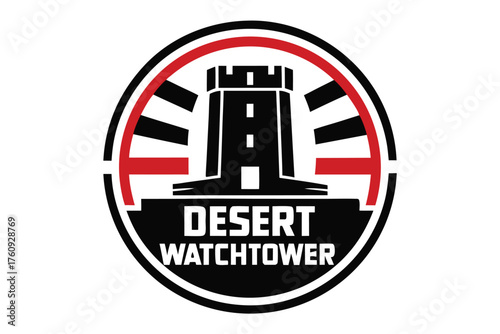 displays black desert watchtower fortress tower enclosed by concentric red and black borders