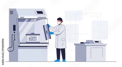 Scientist wearing protective gear working with lab equipment for research and analysis