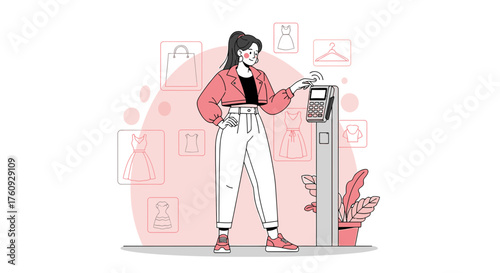 Seamless Shopping Experience: A Young Woman Using Contactless Payment for Fashion Purchases