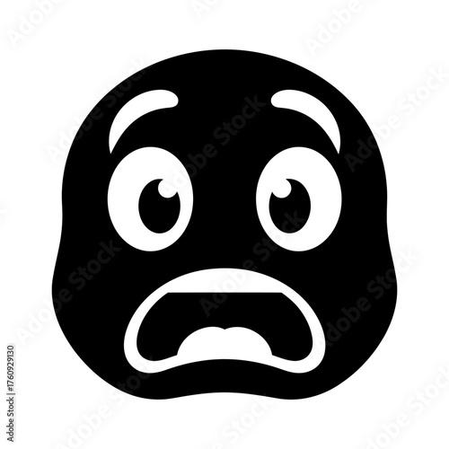 Black and White Shocked Face Icon, Minimalist Vector Graphic Design