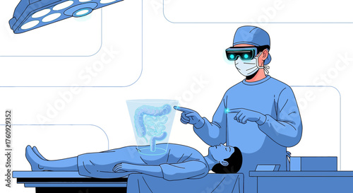 Surgical innovation: a doctor uses augmented reality to analyze a patient's colon anatomy, marking