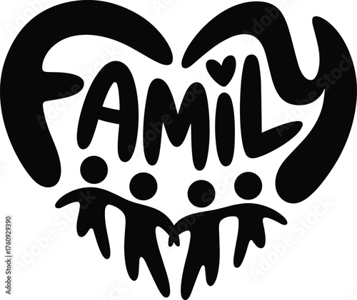 Black family silhouette inside a heart shape love unity