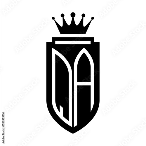 QA Vector logo initials shield with royal crown minimalist, elegant style