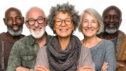 Diverse group of happy older adults smiling together for portrait