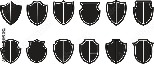 Collection of shield icons in different shapes and variations vector