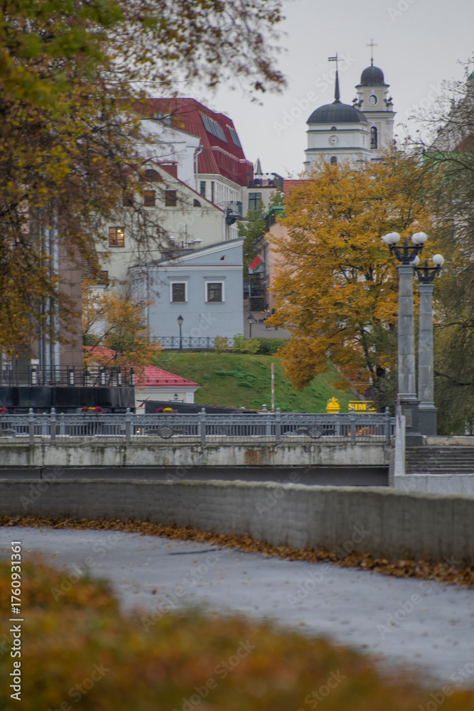 Obraz premium autumn city park in gloomy weather