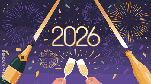 Celebratory New Year 2026 Illustration with Fireworks.