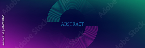 Abstract violet purple and green wavy line pattern on dark blue background with copy space. Modern tech futuristic neon color banner concept. Vector illustration