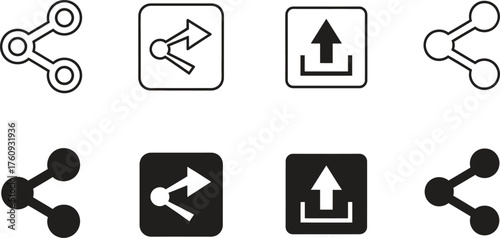 Collection of simple black and white share and upload icons