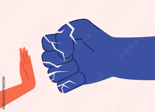 Person stopping forceful fist illustration