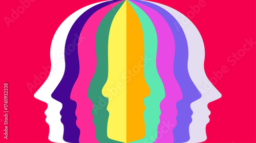 Many faces personality mental health issues illustration