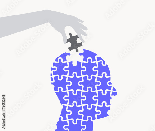 Hand picking up puzzle piece illustration