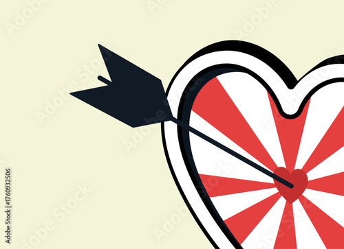 Arrow hitting targert of heart shape dartboard illustration