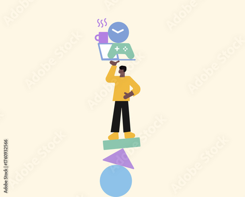 Man doing productivity multitasking illustration