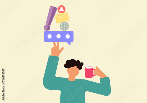 Man doing productivity multitasking illustration