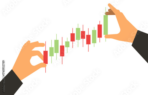 Stock market raising bars control with hand, finance market manipulation illustration
