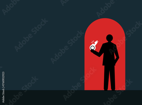 A person holding whistle in hand in dark room, whistleblower concept illustration