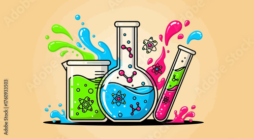 Colorful chemistry set illustration for scientific and educational purposes showing experiment