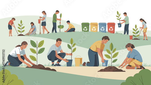 Community members planting young trees in an effort to contribute to a greener environment.