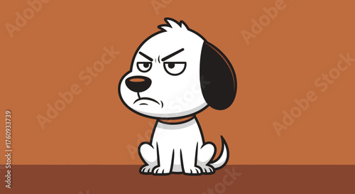 Illustration of an angry cartoon dog with furrowed brow and grumpy expression isolated against a