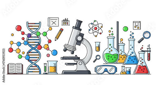 Science and laboratory equipment illustration showcases scientific research and discovery the