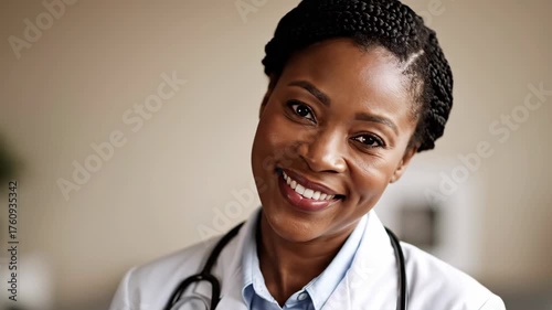 Smiling African American Doctor in White Coat with Stethoscope Video Portrait