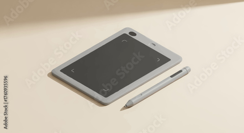 Digital Canvas: Minimalist setup of a graphic tablet and stylus bathed in soft light, perfect for creatives.