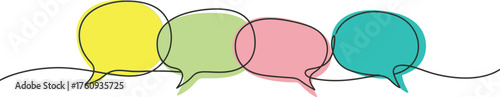 Colorful Speech Bubbles One Line Art with Overlapping and White Background Style Design