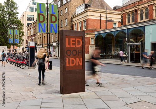 mockup LED screen and fly banner mockup for OOH AD in London.