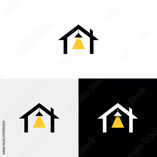 Modern Home Lighting Logo with House and Bright Lamp Icon