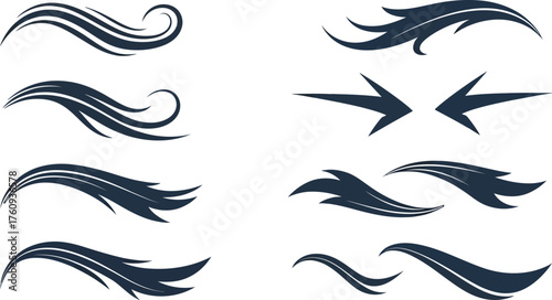 Decorative Black Swirls Arrows with Tribal Elements Isolated on White Background