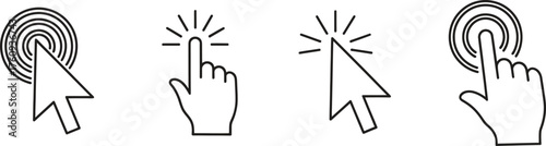 Hand Cursor Click and Tap Icons Simple Outline Design Vector