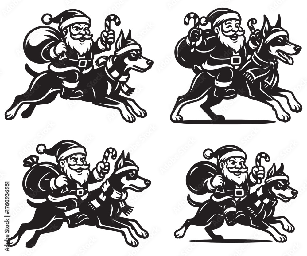 Fototapeta premium Santa Riding German Shepherd – Holiday Pet Illustration