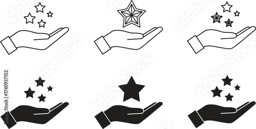 Hand reaching for stars concept with award and success metaphor