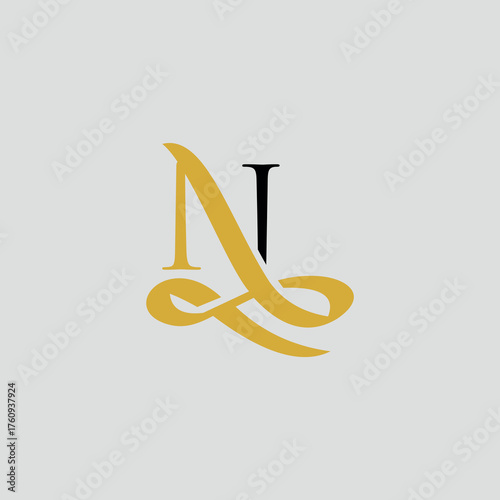 Luxurious Golden Calligraphic NL Monogram Logo