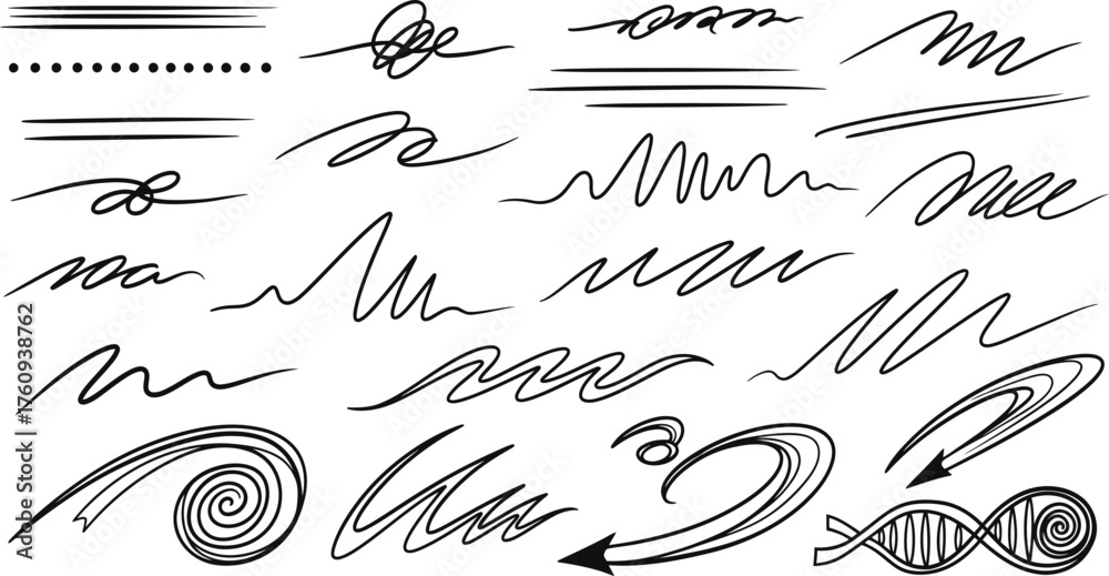 Obraz premium Hand Drawn Scribbles Lines, Swirls, Arrows, and DNA on a White Background