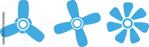 Isolated Light Blue Fan Set with Three, Four, and Six Blades on White Background