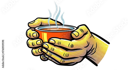 Hands holding a warm cup of tea or cocoa