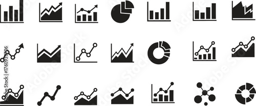 Set of Black and White Business and Financial Chart Icons
