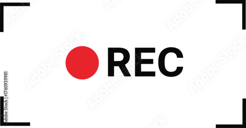 Rec Camera Viewfinder Interface with Red Dot and Corner Brackets on White