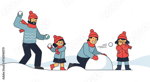 Family playing snowball fight