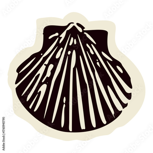 Simple pilgrims way scallop shell icon. Black and white hand drawn design element for pilgrimage route sign in Europe