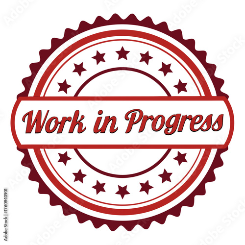 Vector illustration of grunge retro calligraphy text words written 'WORK IN PROGRESS' with thick strokes, isolated on white background