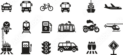 Set of transportation icons in black color vector illustration design