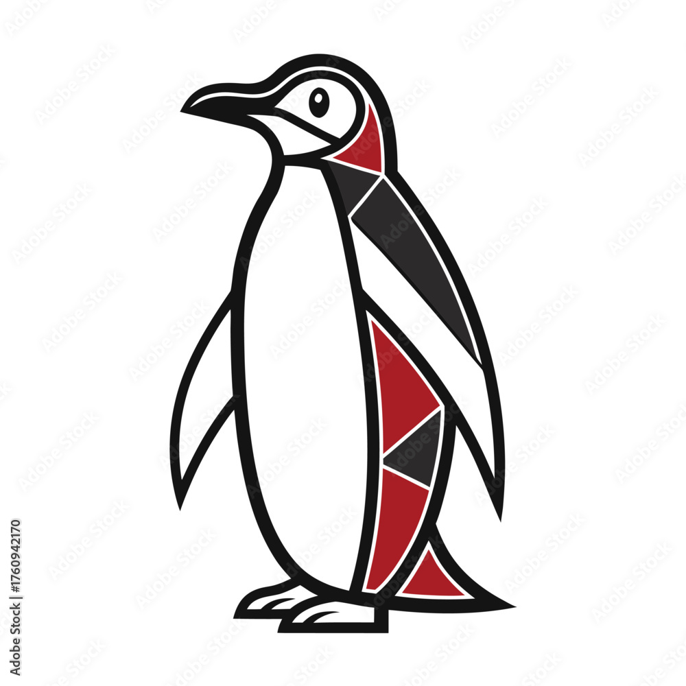 Obraz premium Geometric Penguin Illustration with Red Black and White Colors animal bird