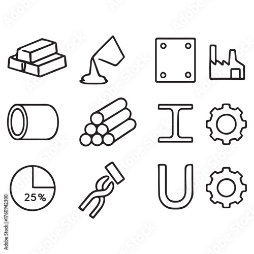 Metal line icon set vector