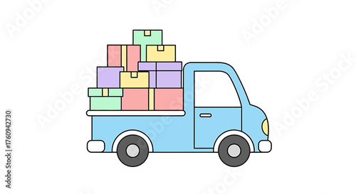 This illustration depicts a cartoon delivery van carrying a gift on a clean white background